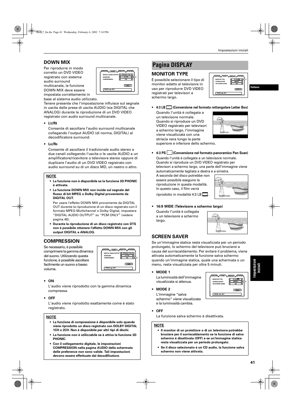 Pagina display, Down mix, Compression | Monitor type, Screen saver | JVC XV-E112 User Manual | Page 195 / 206