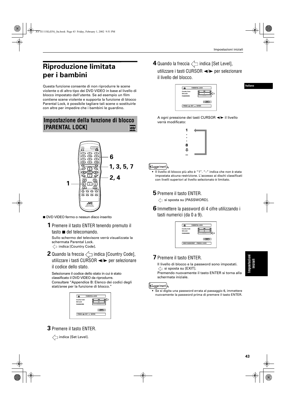 Riproduzione limitata per i bambini, Premere il tasto enter | JVC XV-E112 User Manual | Page 197 / 206