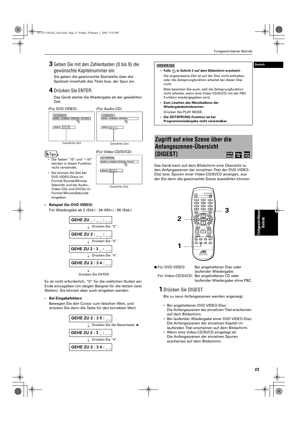 Drücken sie enter, Drücken sie digest | JVC XV-E112 User Manual | Page 27 / 206