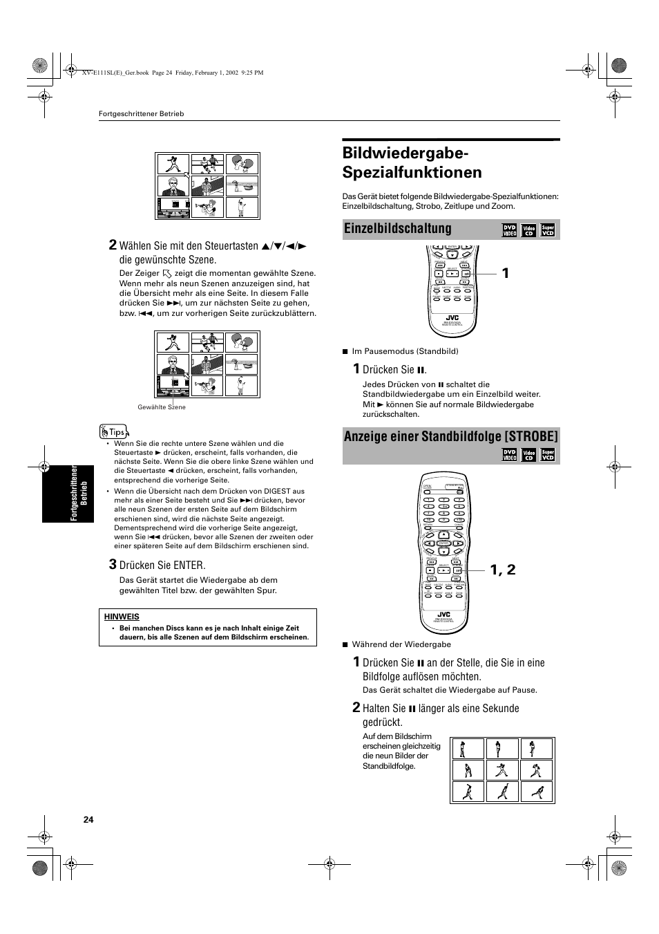 Bildwiedergabe- spezialfunktionen, Drücken sie enter, Drücken sie 8 | Halten sie 8 länger als eine sekunde gedrückt | JVC XV-E112 User Manual | Page 28 / 206