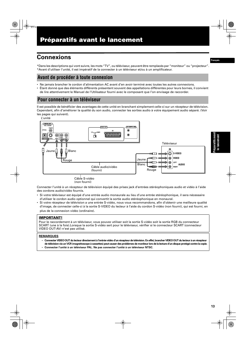 Préparatifs avant le lancement connexions | JVC XV-E112 User Manual | Page 67 / 206