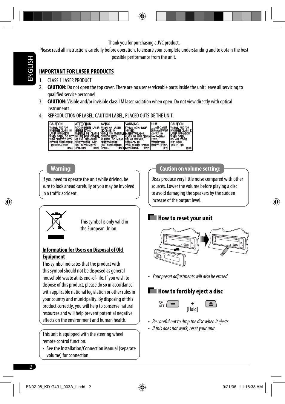 English, How to reset your unit, How to forcibly eject a disc | JVC KD-SC402 User Manual | Page 2 / 80