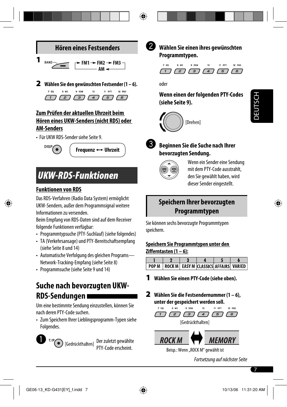 Ukw-rds-funktionen, Suche nach bevorzugten ukw- rds-sendungen, Speichern ihrer bevorzugten programmtypen | Hören eines festsenders | JVC KD-SC402 User Manual | Page 33 / 80