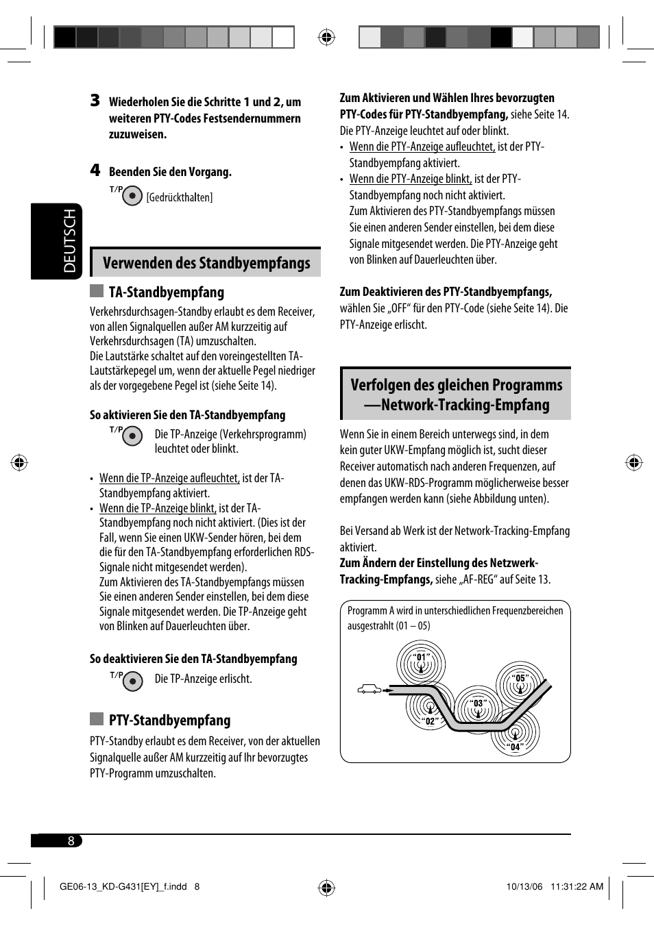 Verwenden des standbyempfangs, Deutsch, Ta-standbyempfang | Pty-standbyempfang | JVC KD-SC402 User Manual | Page 34 / 80