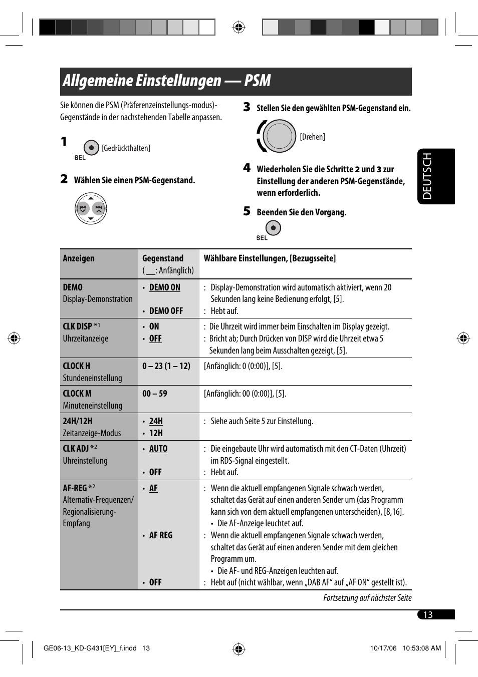 Allgemeine einstellungen — psm, Deutsch | JVC KD-SC402 User Manual | Page 39 / 80