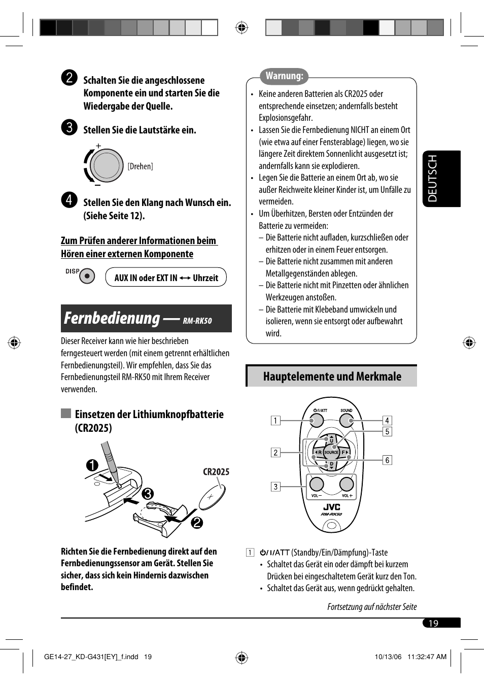 Fernbedienung, Hauptelemente und merkmale | JVC KD-SC402 User Manual | Page 45 / 80