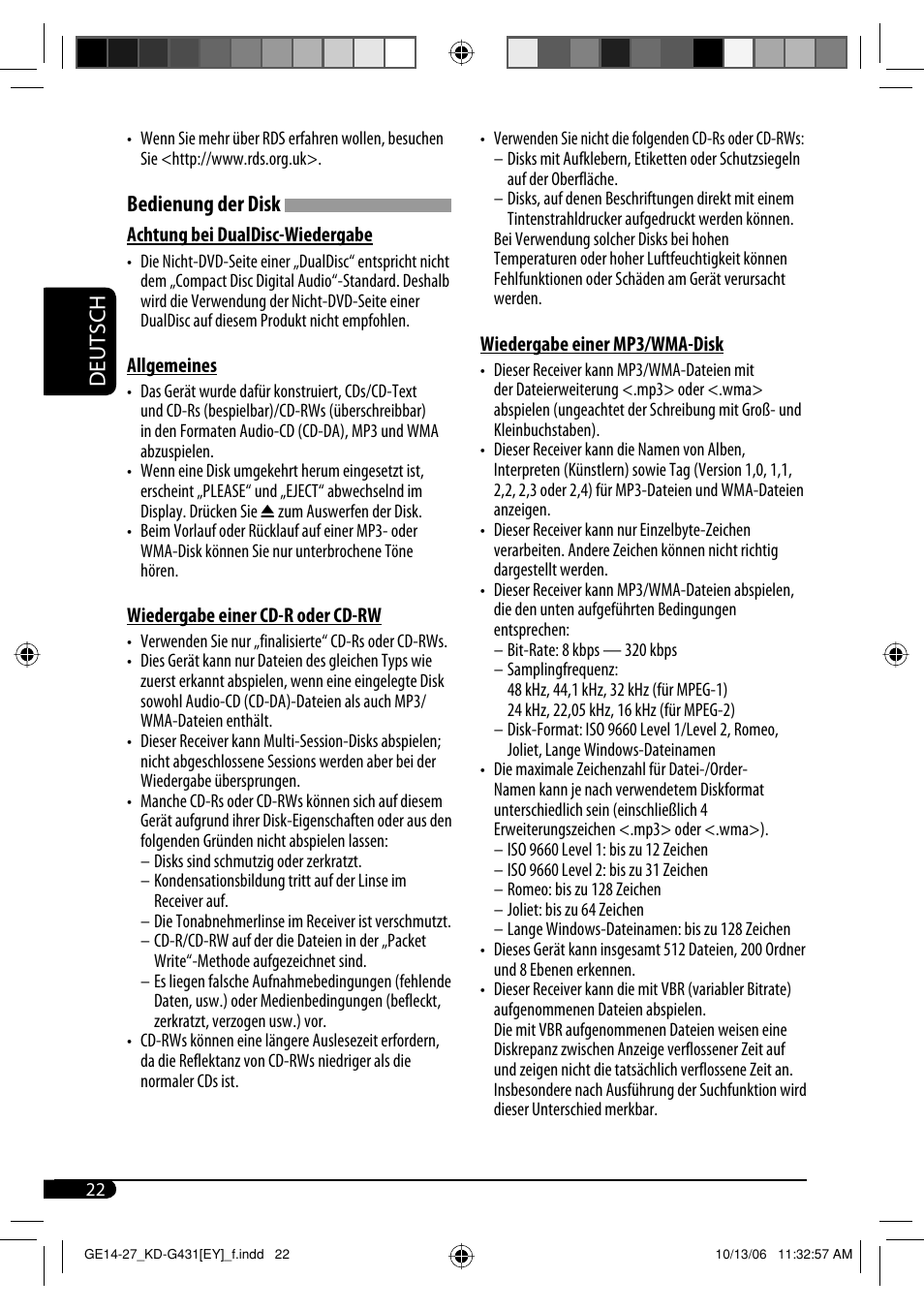 Deutsch, Bedienung der disk | JVC KD-SC402 User Manual | Page 48 / 80