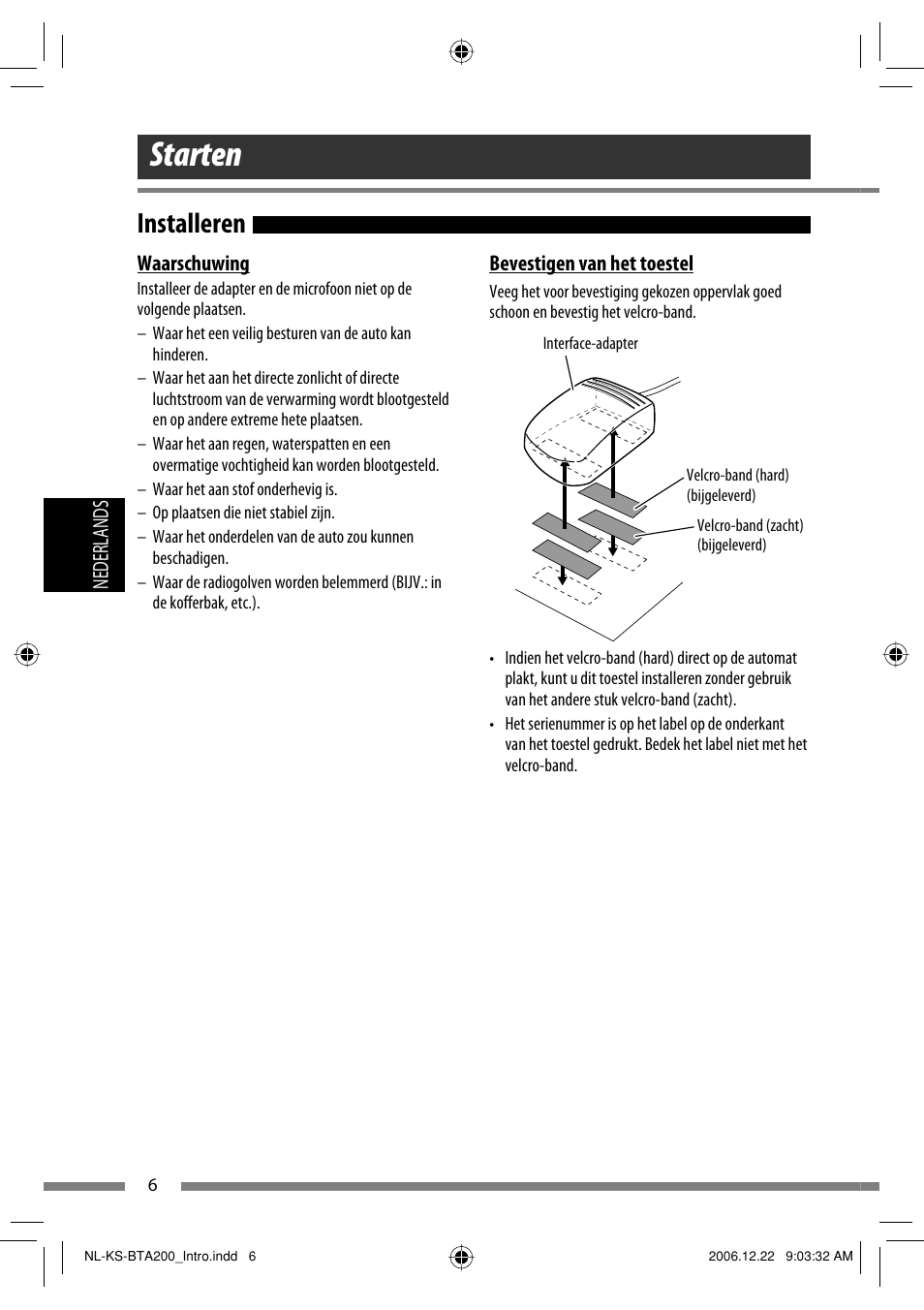 Starten, Installeren | JVC KS-BTA200 User Manual | Page 104 / 293