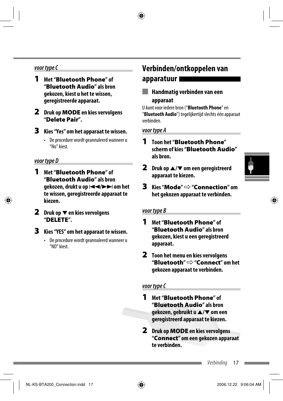 Verbinden/ontkoppelen van apparatuur | JVC KS-BTA200 User Manual | Page 115 / 293