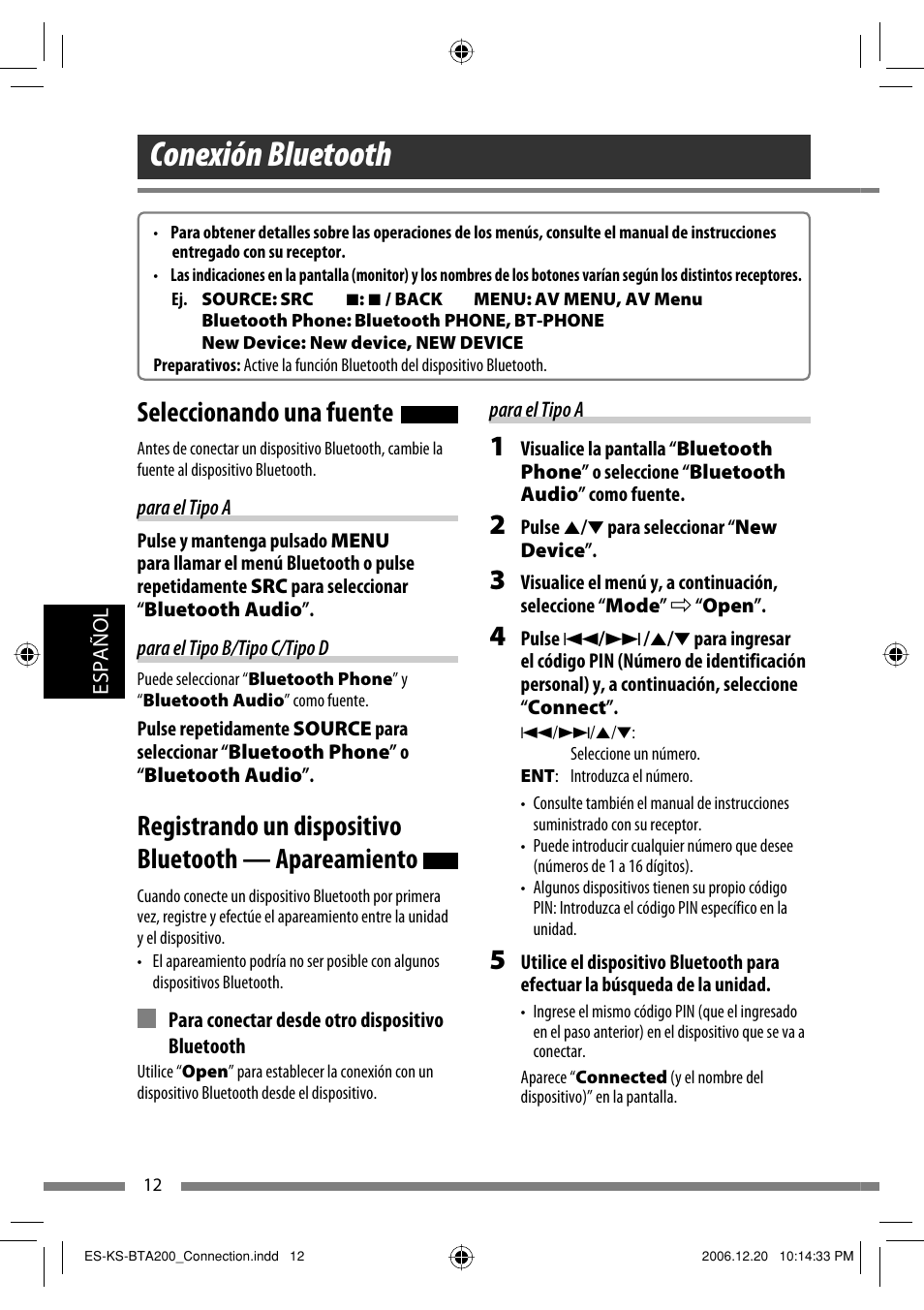 Conexión bluetooth, Seleccionando una fuente | JVC KS-BTA200 User Manual | Page 142 / 293