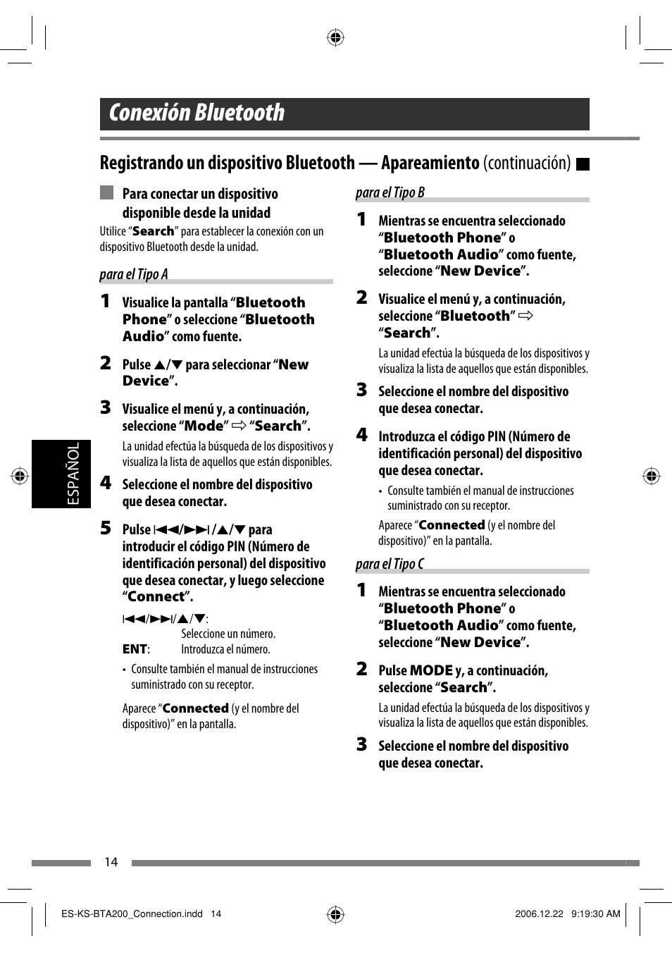 Conexión bluetooth | JVC KS-BTA200 User Manual | Page 144 / 293