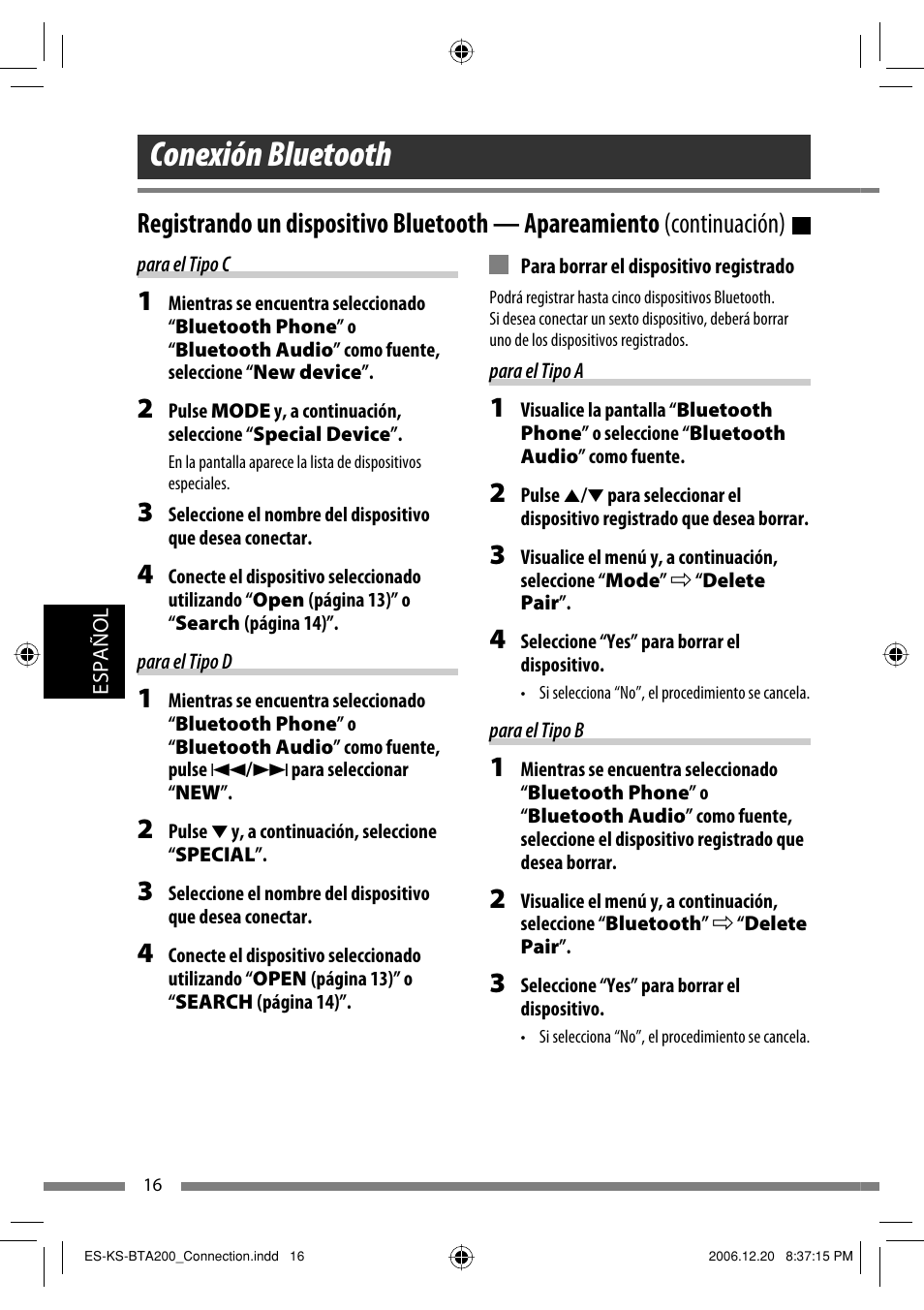 Conexión bluetooth | JVC KS-BTA200 User Manual | Page 146 / 293