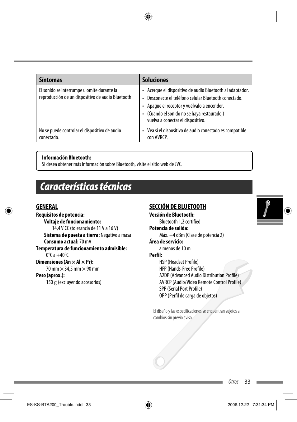 Características técnicas | JVC KS-BTA200 User Manual | Page 163 / 293