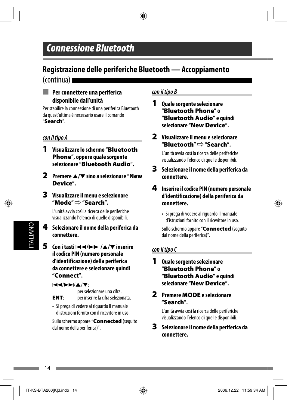 Connessione bluetooth | JVC KS-BTA200 User Manual | Page 176 / 293
