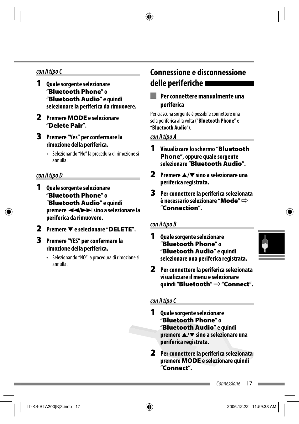 Connessione e disconnessione delle periferiche | JVC KS-BTA200 User Manual | Page 179 / 293