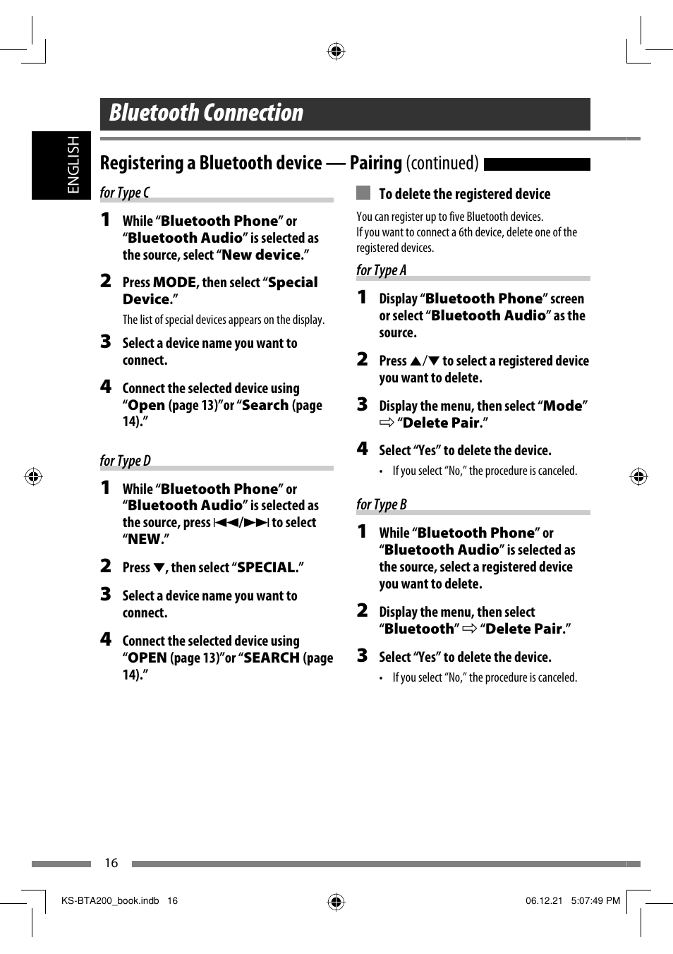 Bluetooth connection | JVC KS-BTA200 User Manual | Page 18 / 293