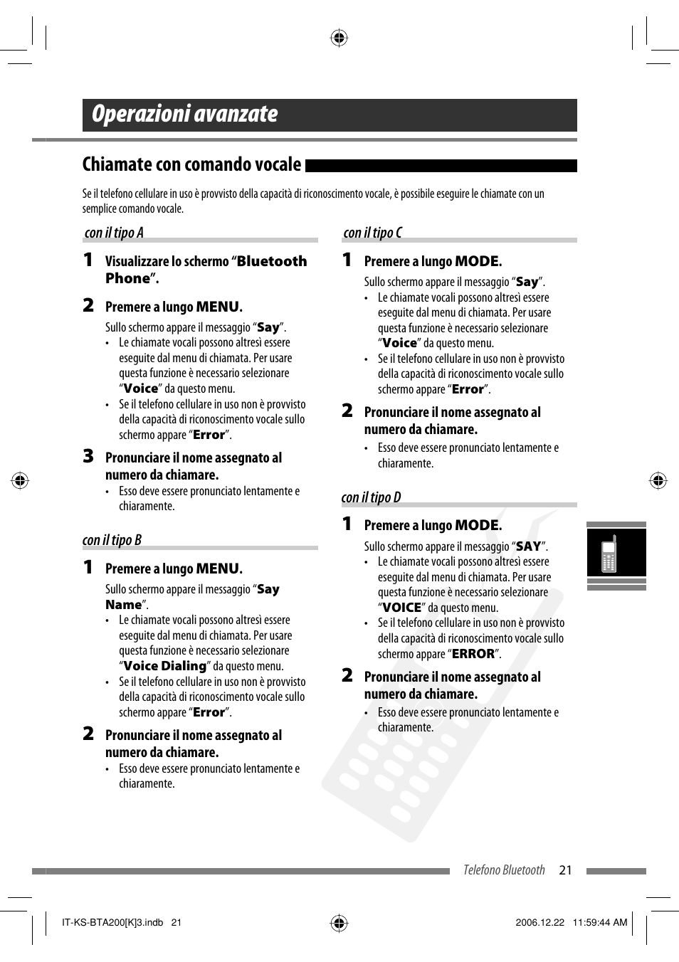 Operazioni avanzate, Chiamate con comando vocale | JVC KS-BTA200 User Manual | Page 183 / 293