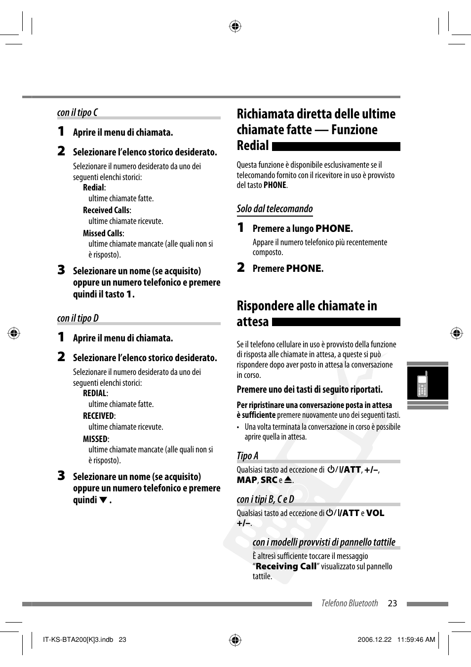 Rispondere alle chiamate in attesa | JVC KS-BTA200 User Manual | Page 185 / 293