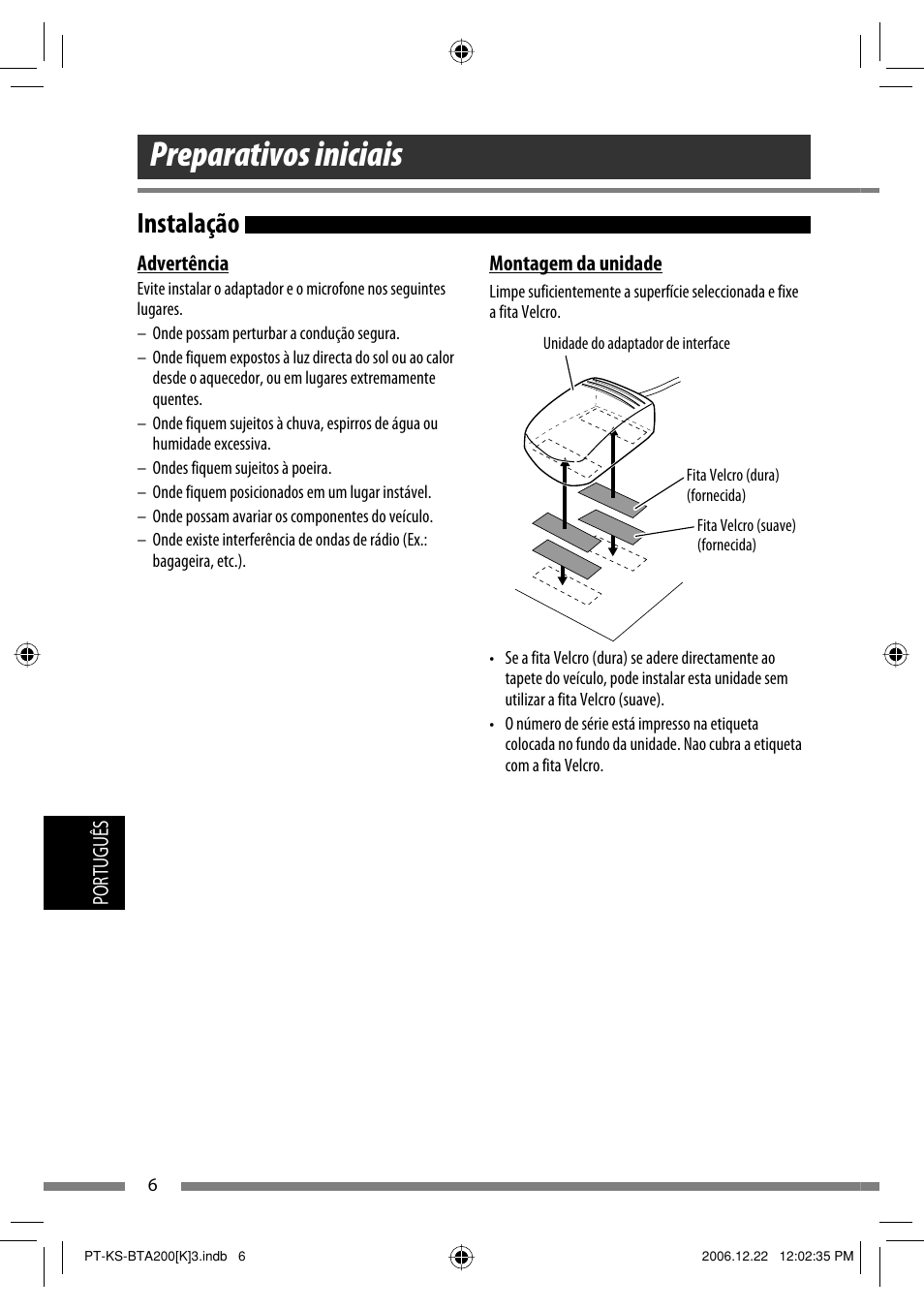 Preparativos iniciais, Instalação | JVC KS-BTA200 User Manual | Page 200 / 293