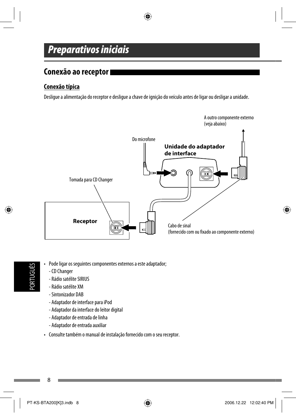 Preparativos iniciais, Conexão ao receptor | JVC KS-BTA200 User Manual | Page 202 / 293