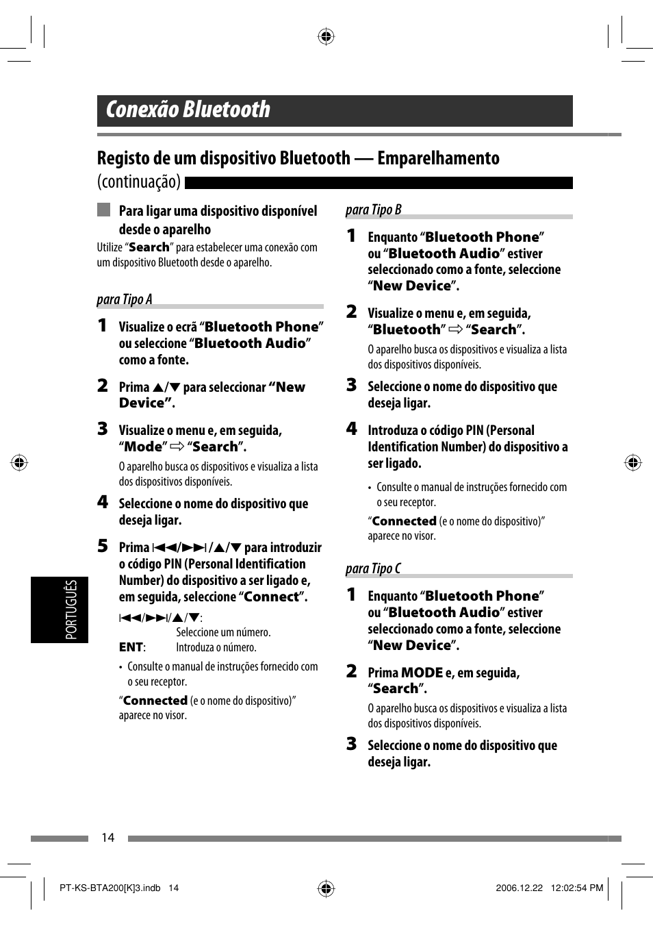 Conexão bluetooth | JVC KS-BTA200 User Manual | Page 208 / 293