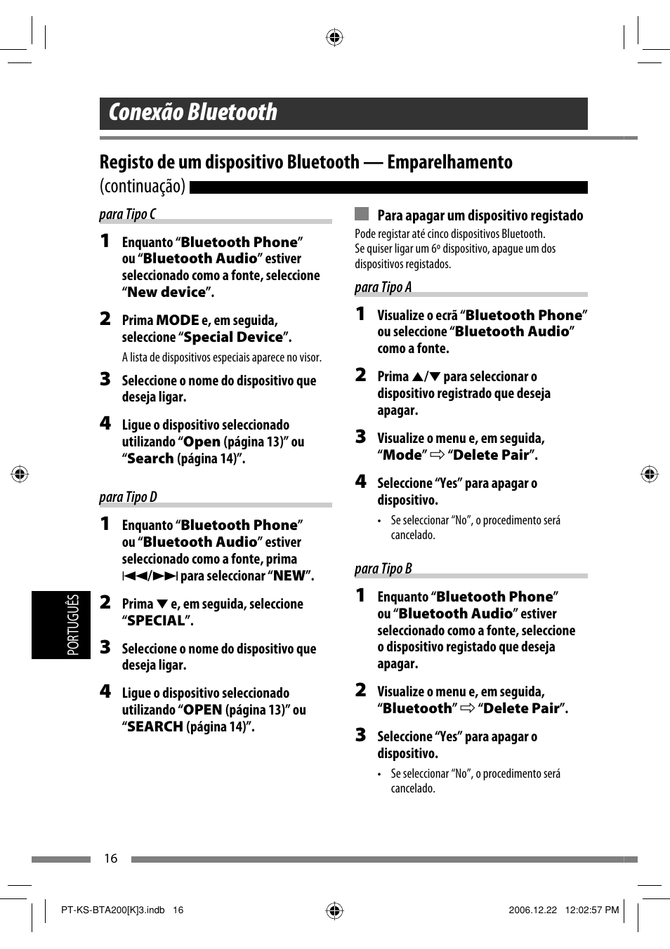 Conexão bluetooth | JVC KS-BTA200 User Manual | Page 210 / 293