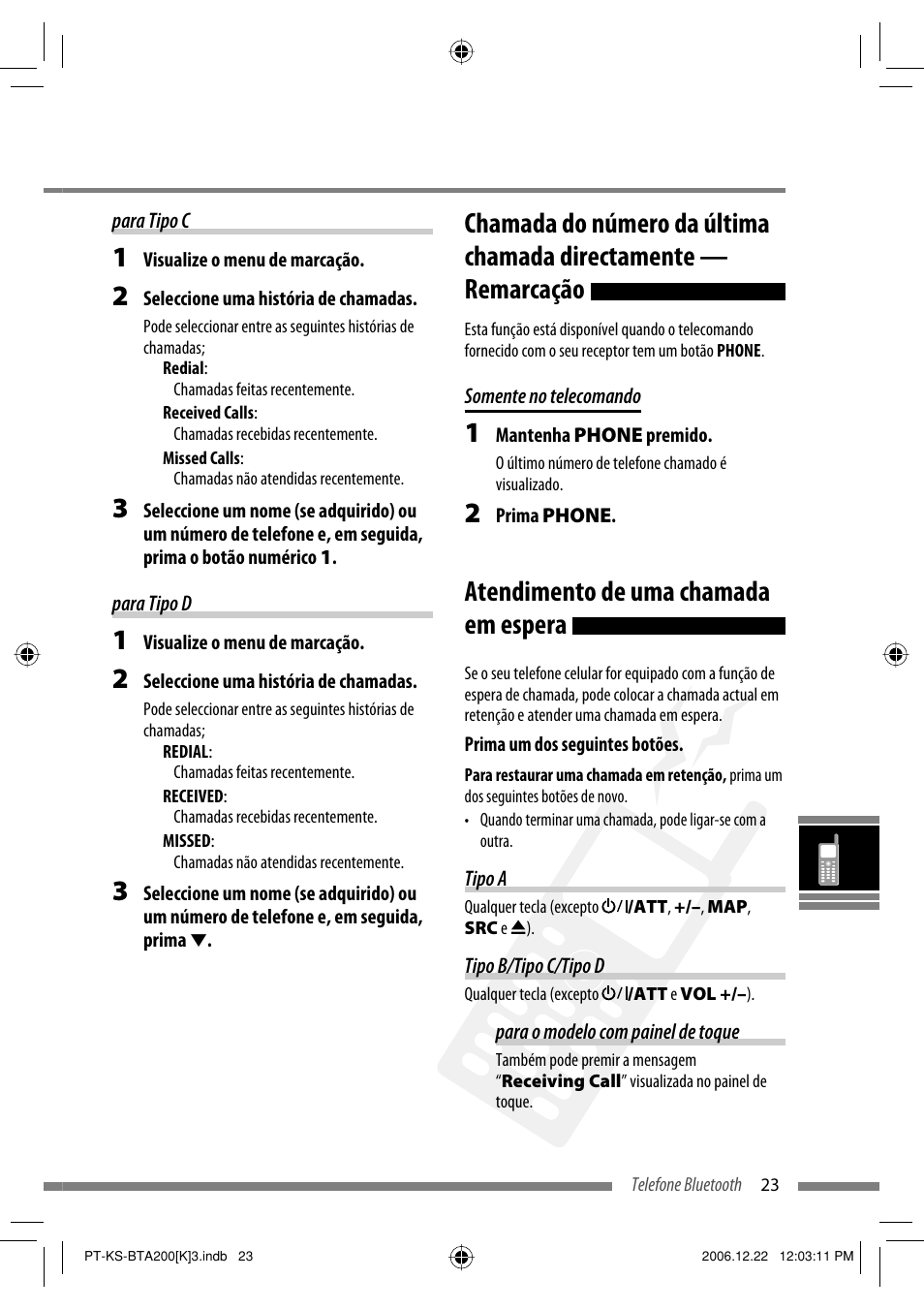 Atendimento de uma chamada em espera | JVC KS-BTA200 User Manual | Page 217 / 293