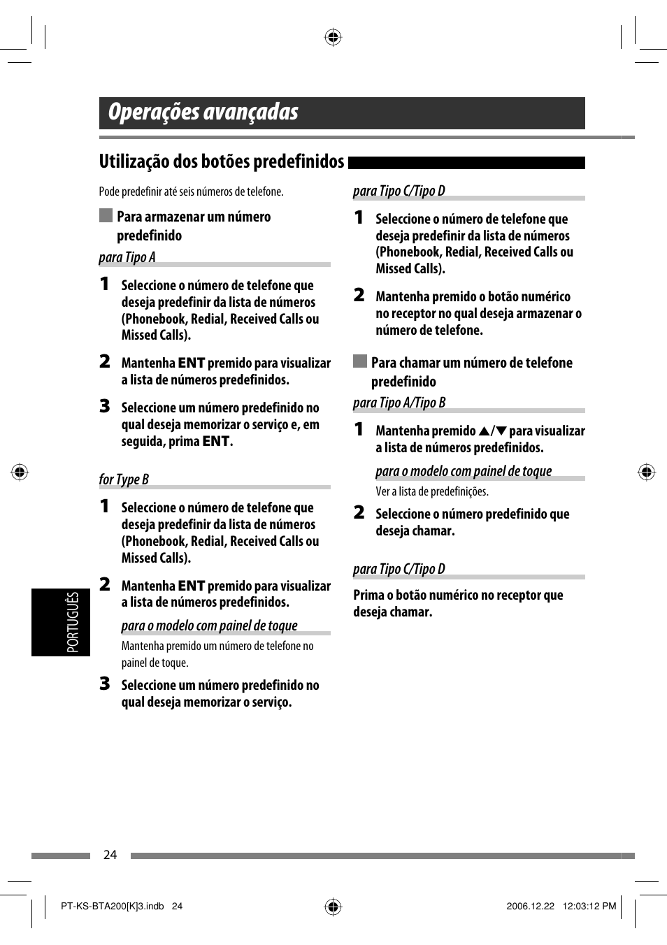 Operações avançadas, Utilização dos botões predefinidos | JVC KS-BTA200 User Manual | Page 218 / 293