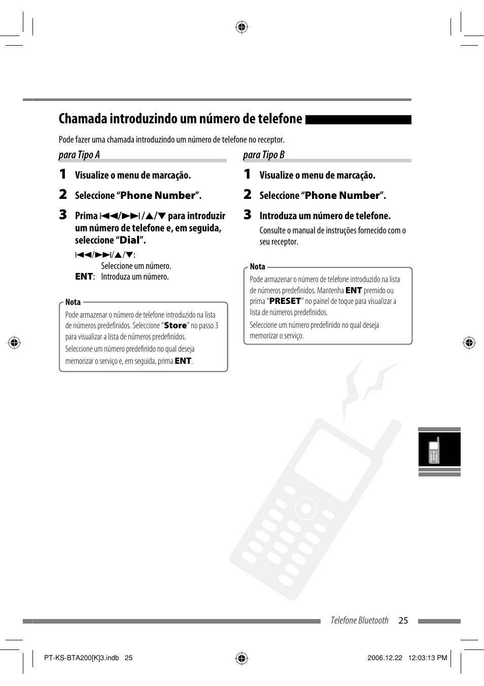 Chamada introduzindo um número de telefone | JVC KS-BTA200 User Manual | Page 219 / 293