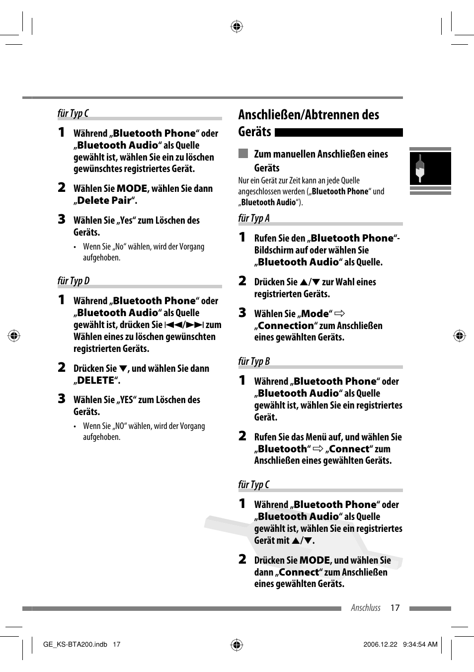 Anschließen/abtrennen des geräts | JVC KS-BTA200 User Manual | Page 51 / 293