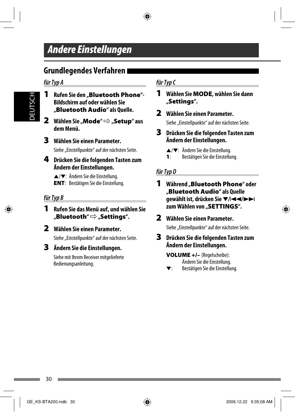 Andere einstellungen, Grundlegendes verfahren | JVC KS-BTA200 User Manual | Page 64 / 293
