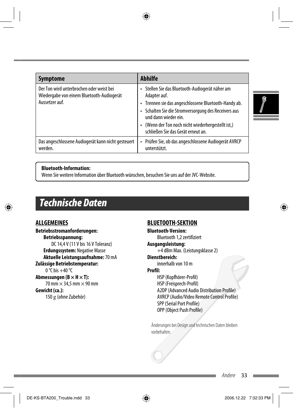 Technische daten | JVC KS-BTA200 User Manual | Page 67 / 293