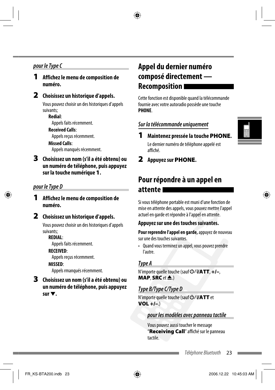 Pour répondre à un appel en attente | JVC KS-BTA200 User Manual | Page 89 / 293