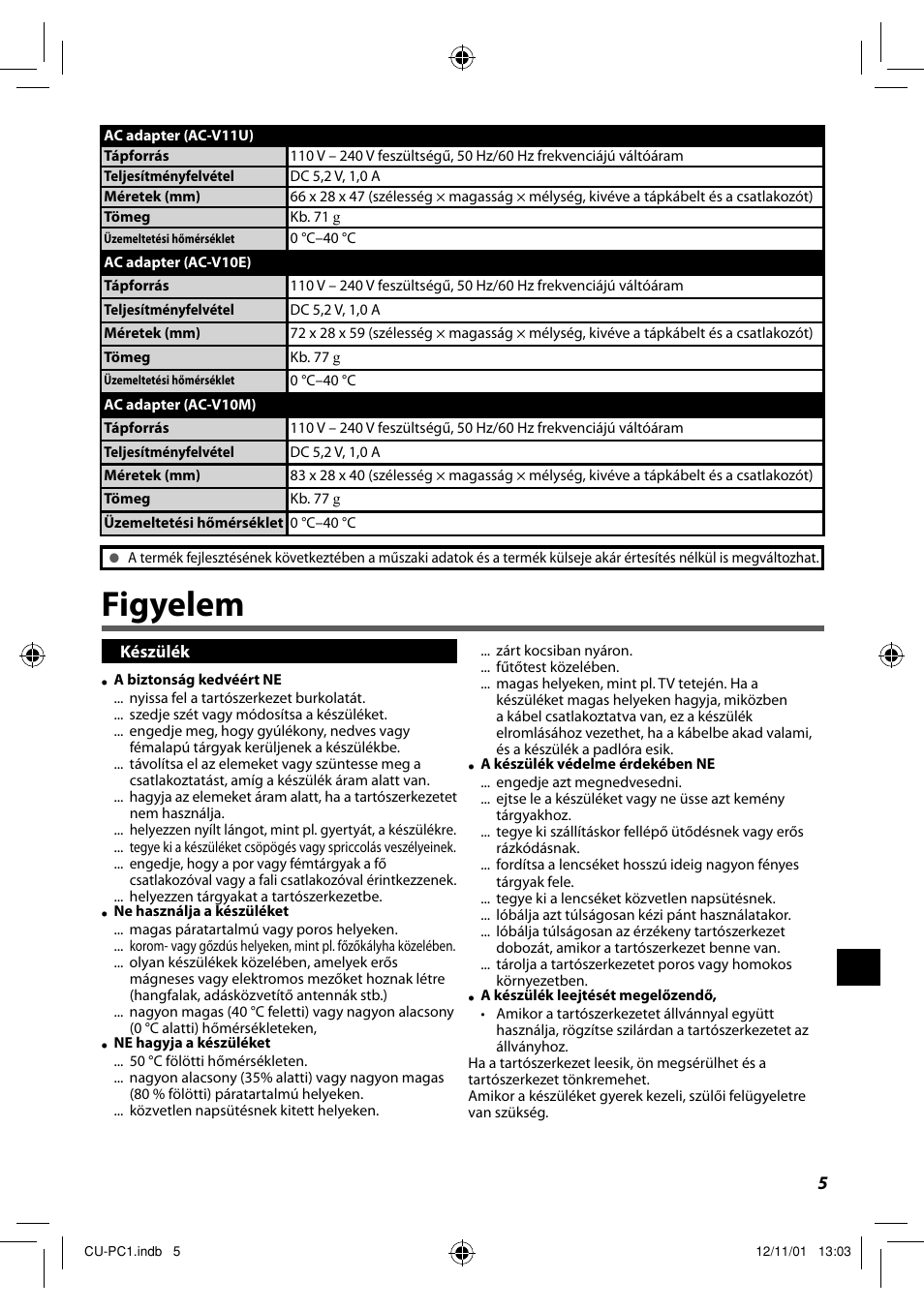 Figyelem | JVC CU-PC1 User Manual | Page 77 / 96
