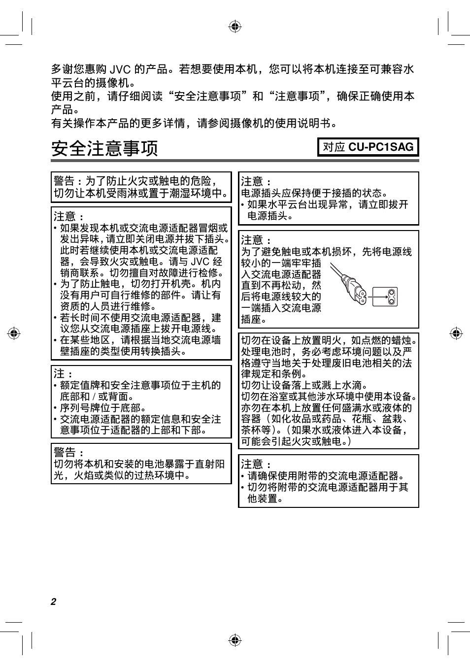 安全注意事项 | JVC CU-PC1 User Manual | Page 82 / 96