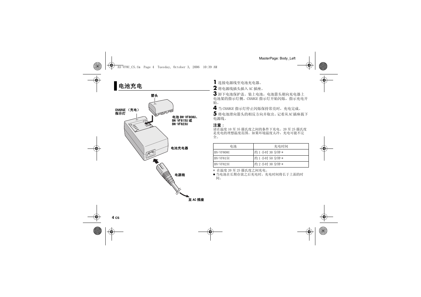 电池充电 | JVC AA-VF8 User Manual | Page 100 / 120