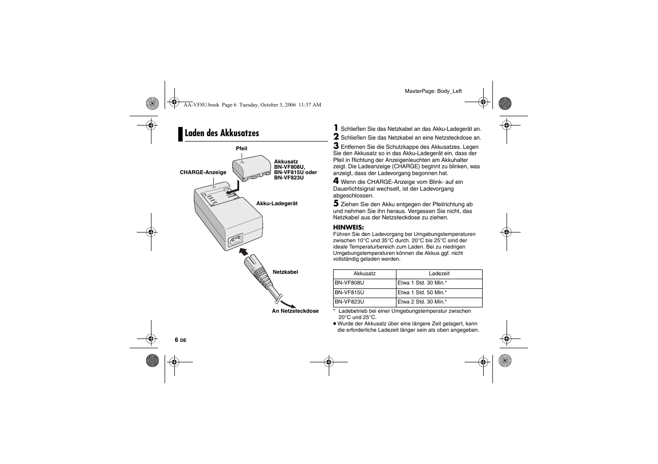 Laden des akkusatzes | JVC AA-VF8 User Manual | Page 14 / 120