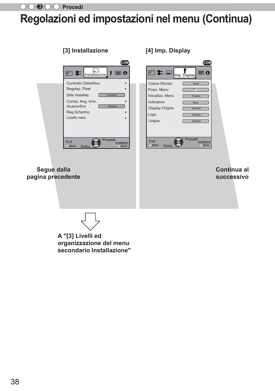 Regolazioni ed impostazioni nel menu (continua), Procedi 3 | JVC DLA-X9 User Manual | Page 116 / 233