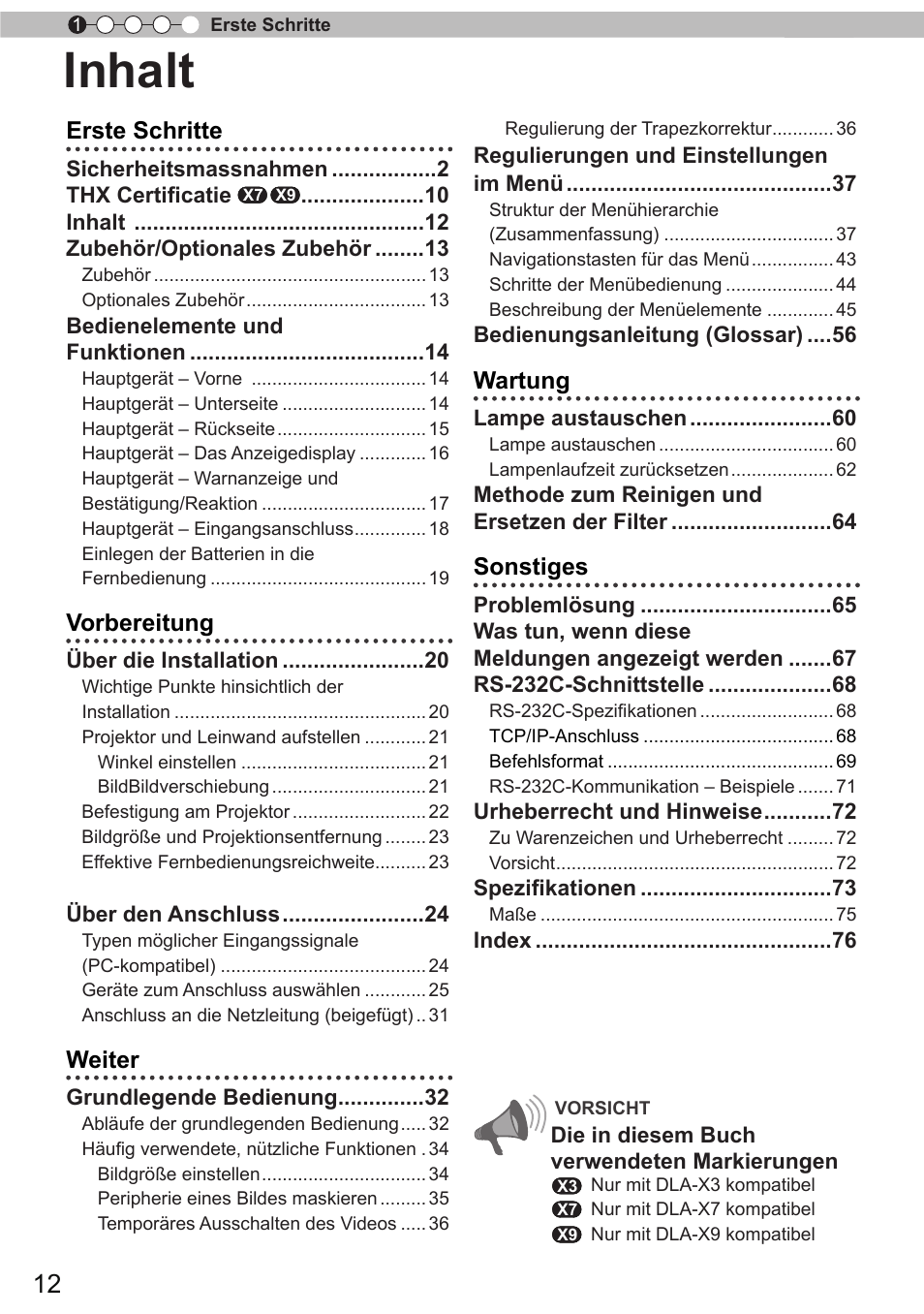 Inhalt | JVC DLA-X9 User Manual | Page 12 / 233