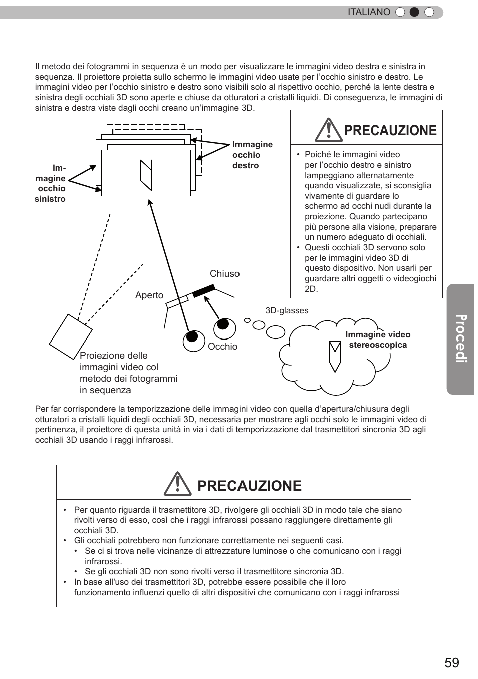 Procedi, Precauzione | JVC DLA-X9 User Manual | Page 137 / 233