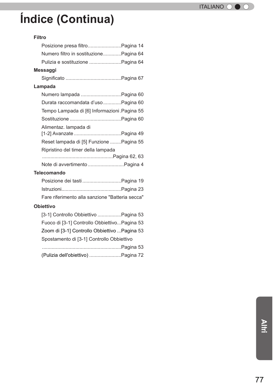 Índice (continua), Altri | JVC DLA-X9 User Manual | Page 155 / 233