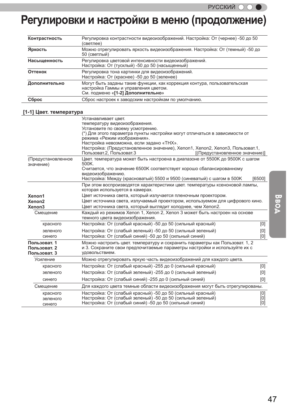 Регулировки и настройки в меню (продолжение), Ввод | JVC DLA-X9 User Manual | Page 203 / 233