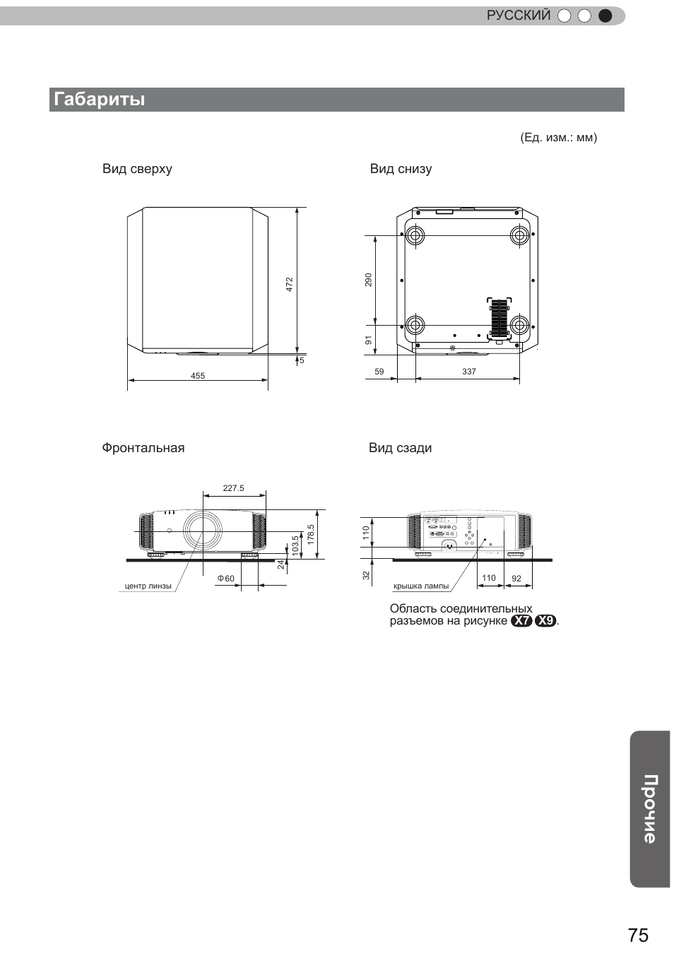 Dimensions, Ариты, Габариты 60 | Прочие, Русский | JVC DLA-X9 User Manual | Page 231 / 233