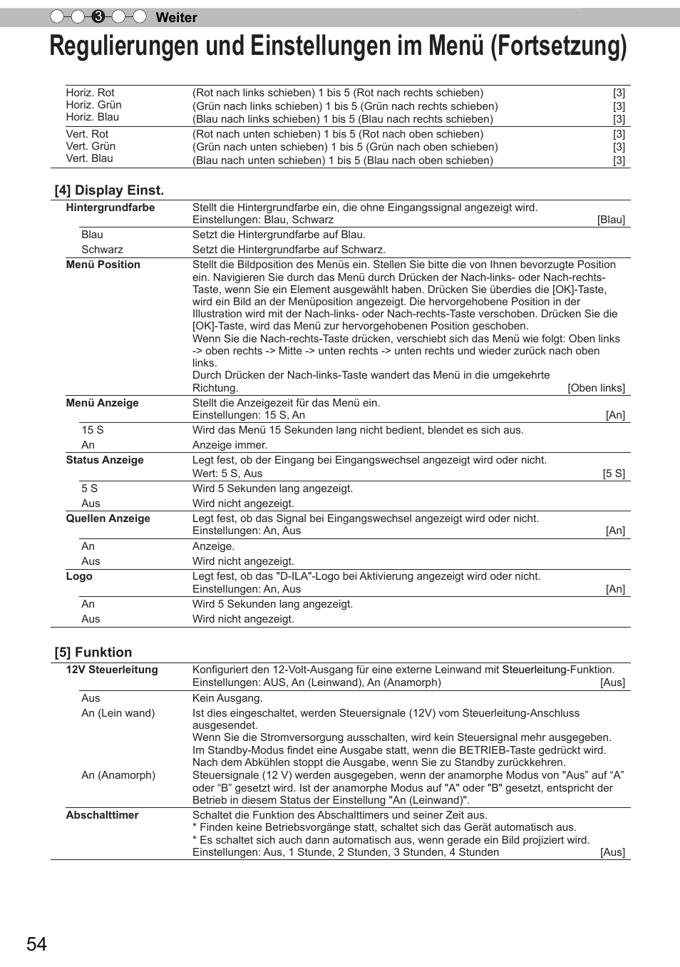 Weiter 3, 4] display einst, 5] funktion | JVC DLA-X9 User Manual | Page 54 / 233