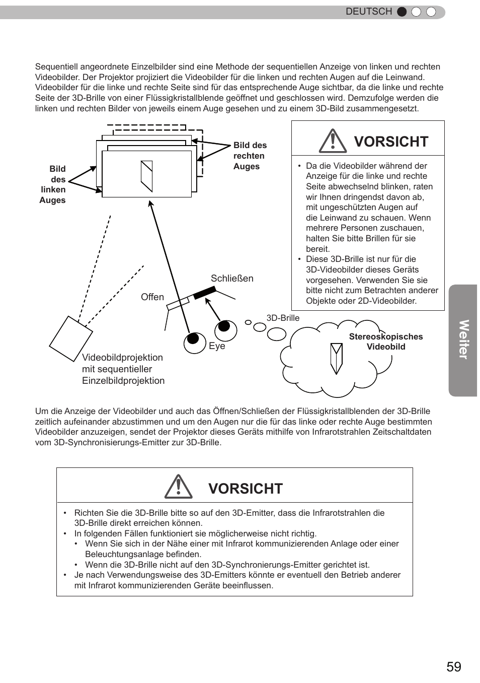 Vorsicht, Weiter | JVC DLA-X9 User Manual | Page 59 / 233
