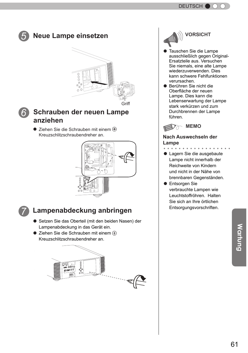 Wartung | JVC DLA-X9 User Manual | Page 61 / 233