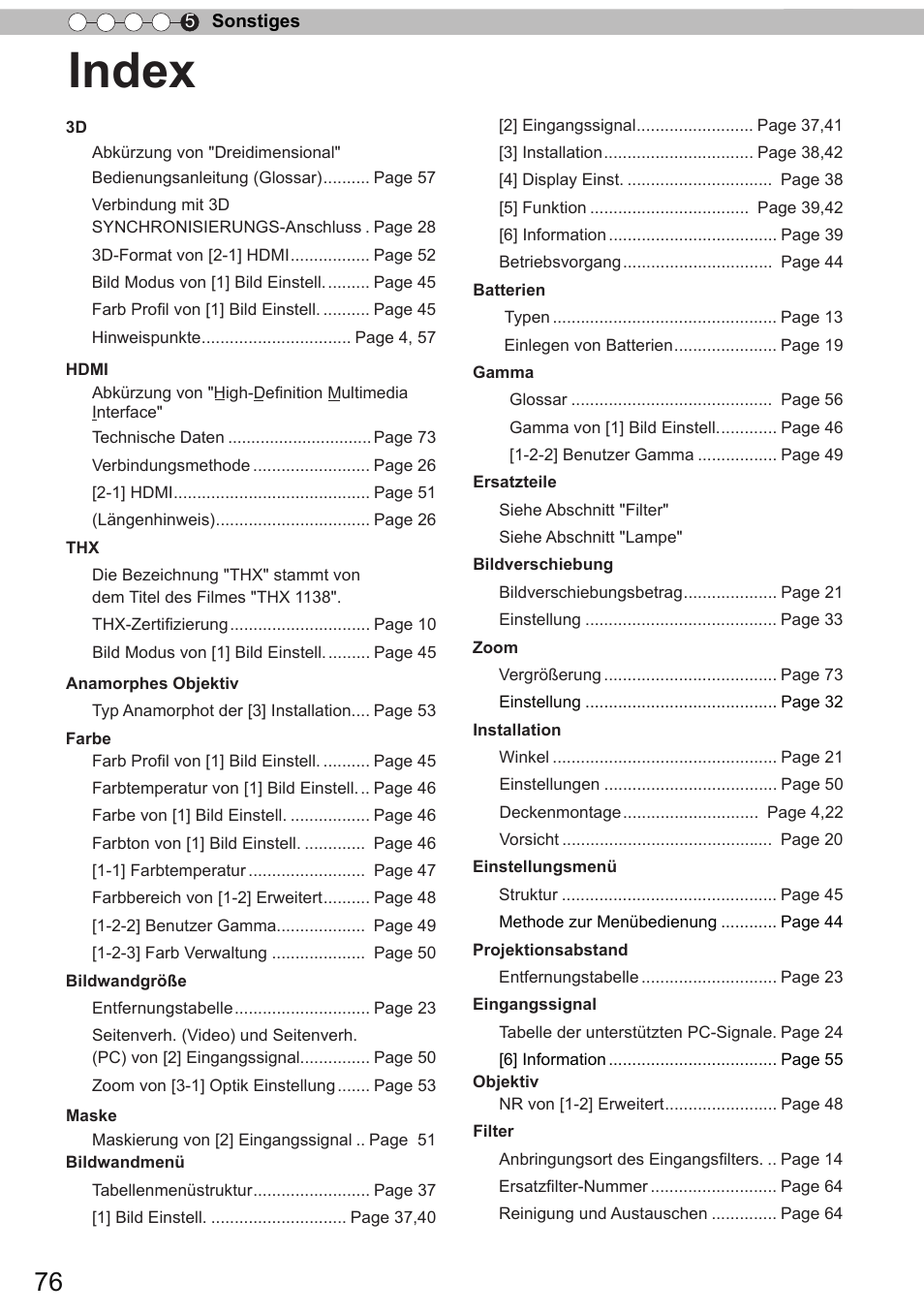 Index | JVC DLA-X9 User Manual | Page 76 / 233