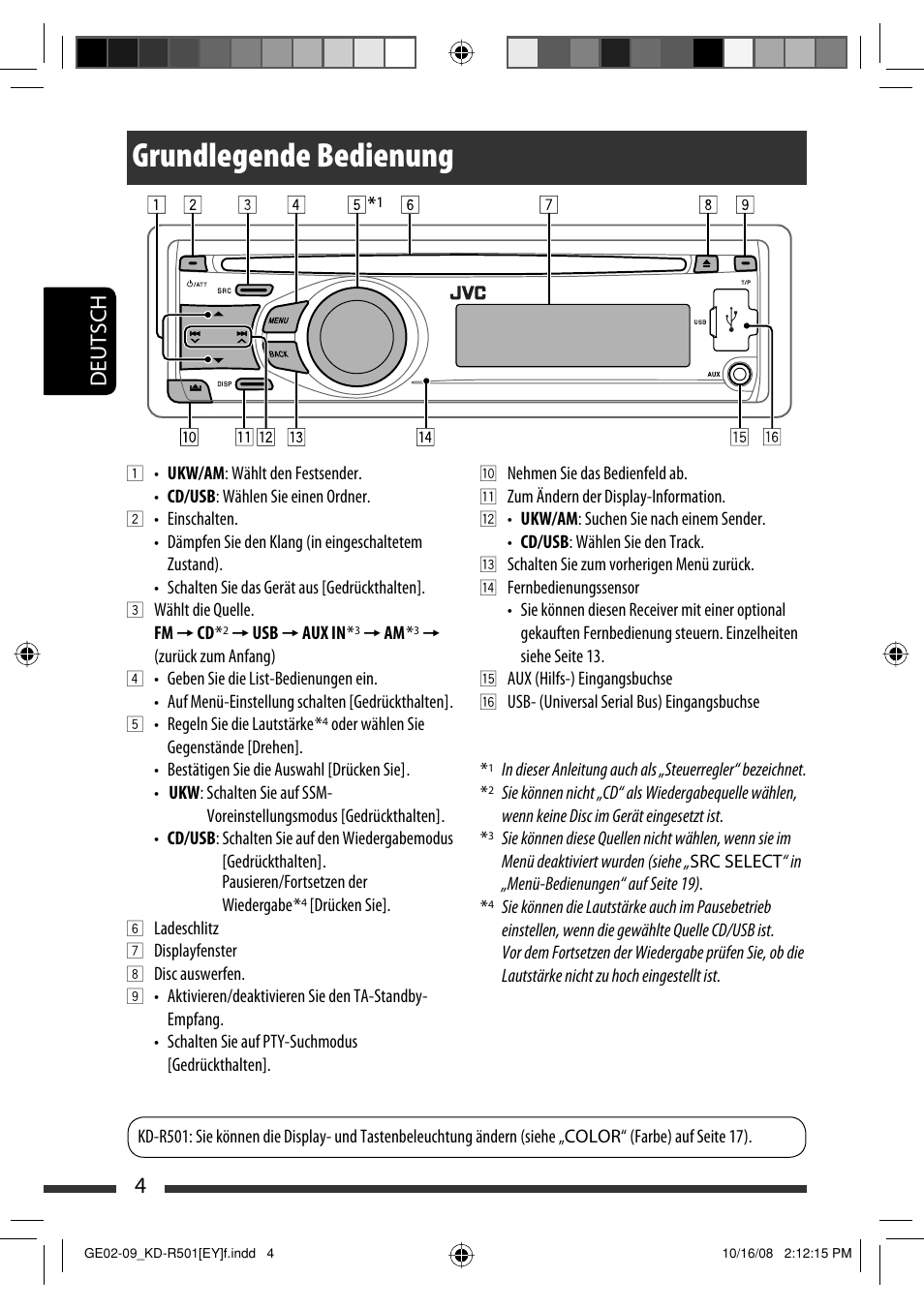 Grundlegende bedienung, 4deutsch | JVC KD-R402 User Manual | Page 30 / 107