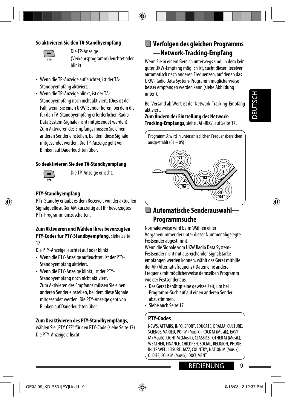 Automatische senderauswahl— programmsuche, 9bedienung deutsch | JVC KD-R402 User Manual | Page 35 / 107