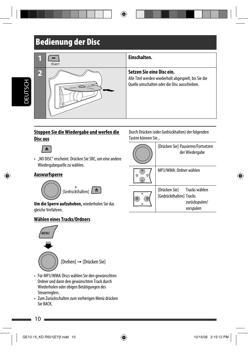 Bedienung der disc | JVC KD-R402 User Manual | Page 36 / 107